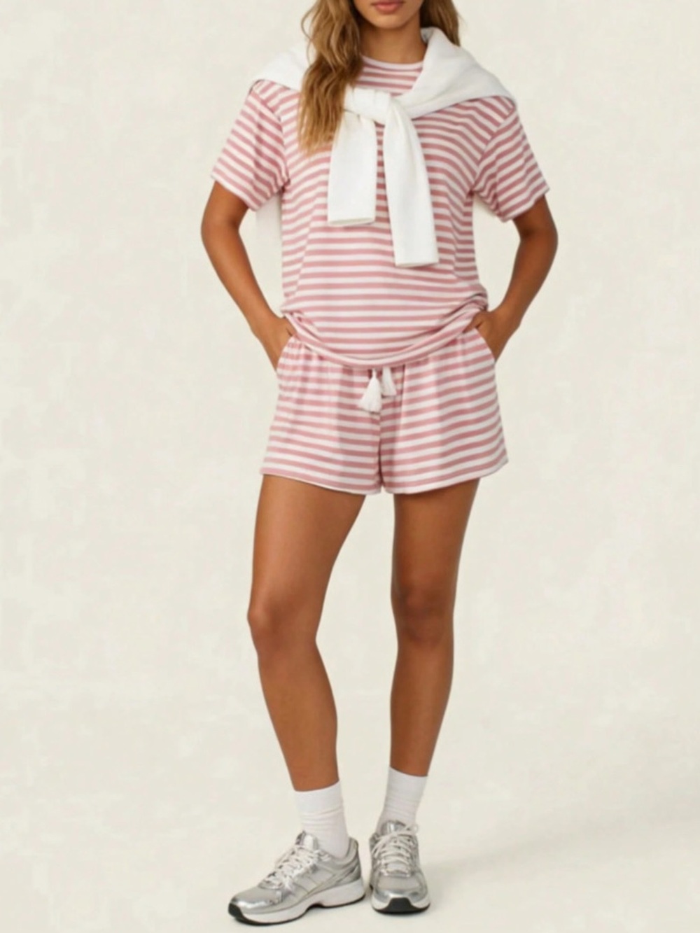 Striped Short Sleeve Tee and Drawstring Shorts Set - Picture 14 of 14